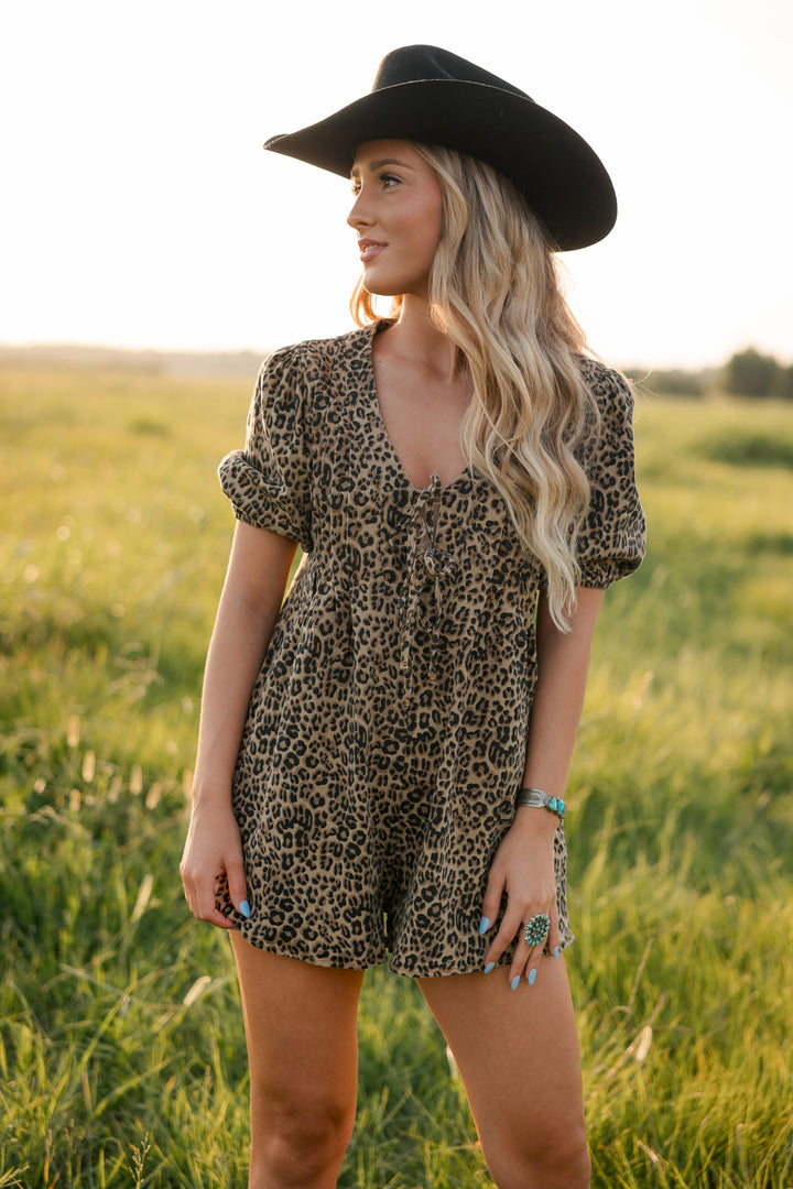 Leopard Print Denim Romper