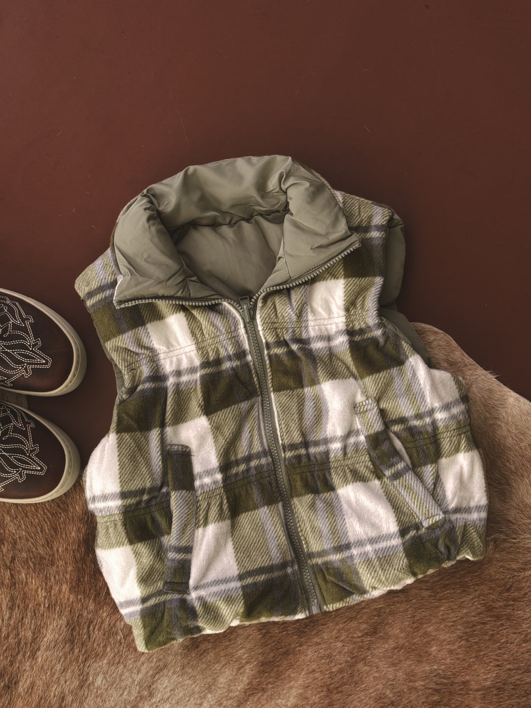 Olive Reversible Puffer Vest