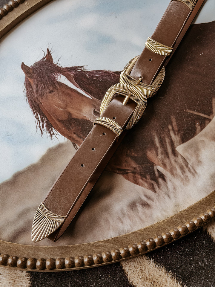 Brown Double Buckle Leather Belt