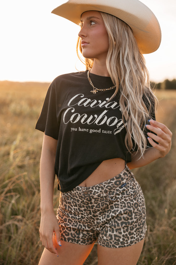 Leopard Print Denim Shorts