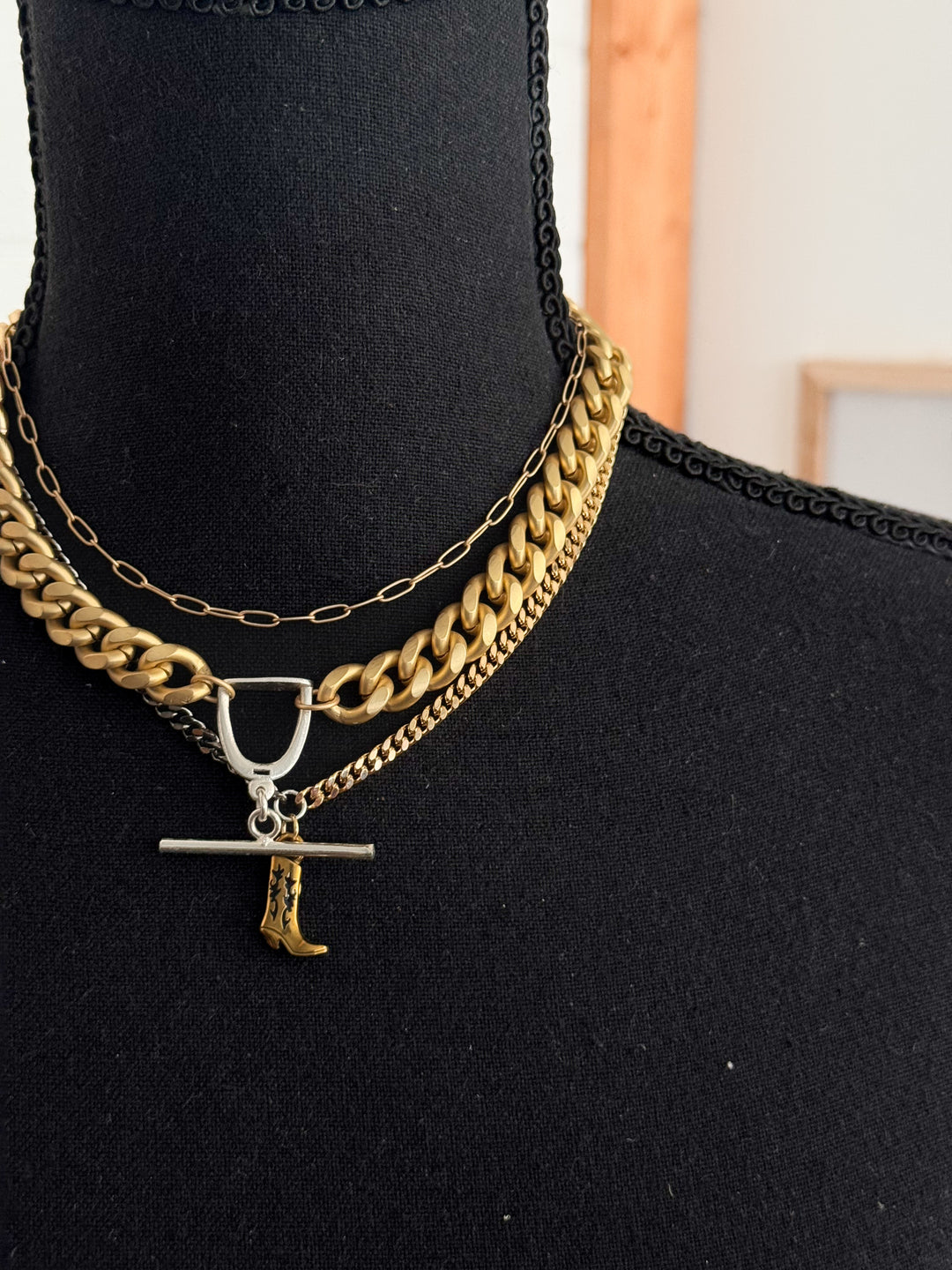 Satin Gold Layered Necklace - 3 piece set