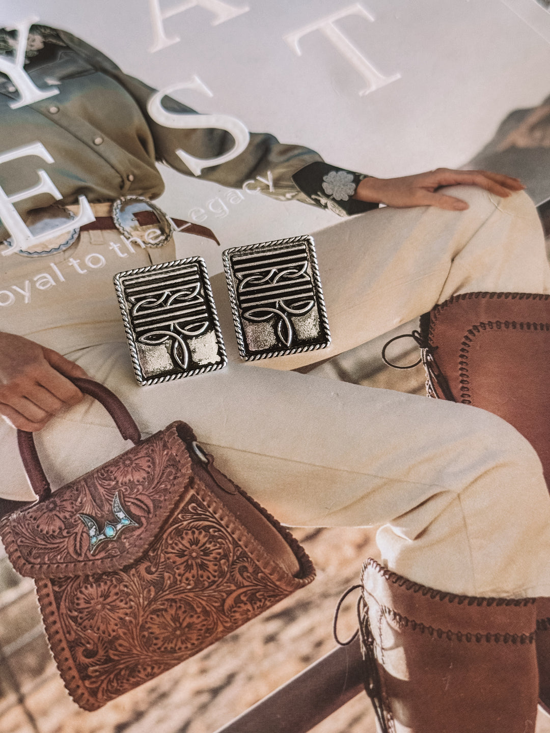 Pendientes de puntada de bota rectangular