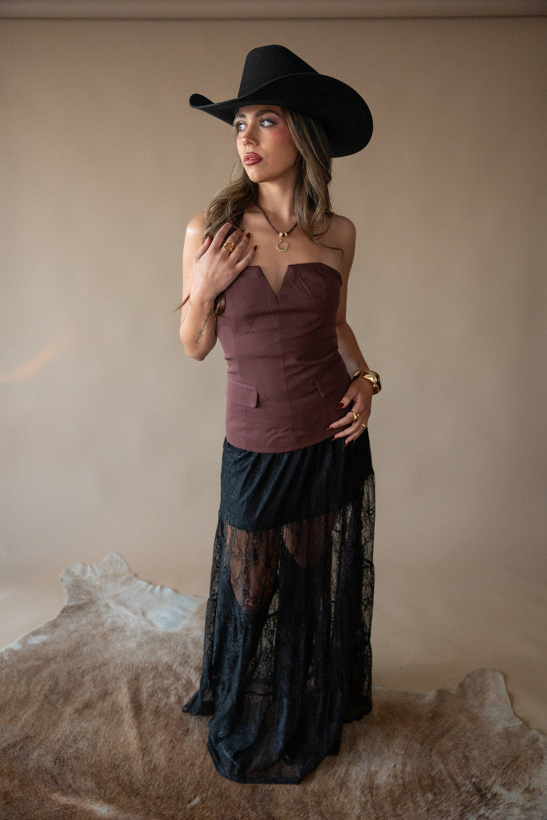 Tiered Floral Lace Maxi Skirt - Black