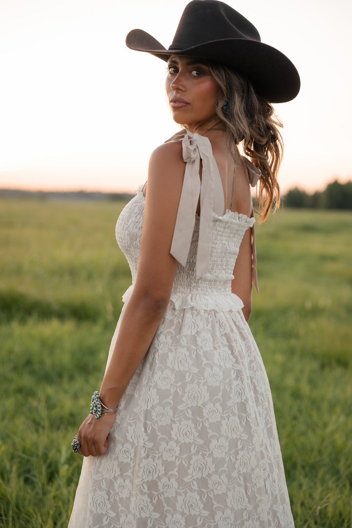 Dust &amp; Lace Tie Shoulder Midi Dress PRE ORDER 8/31