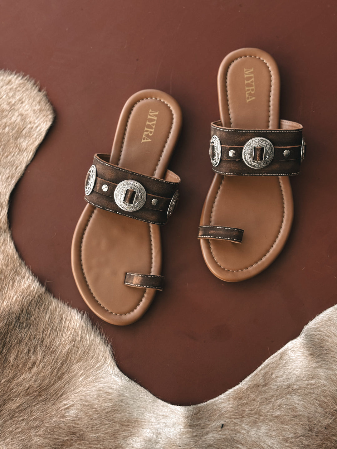 Vintage Brown Western Concho Sandals