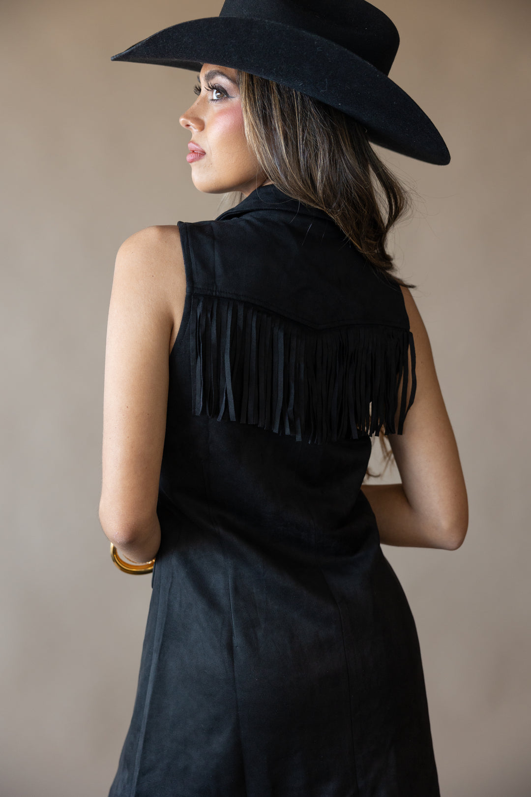 Double Fringe Faux Suede Dress