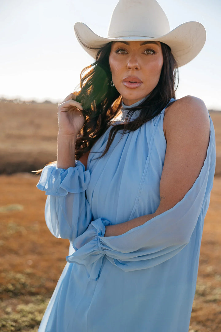 Dove Blue High-Low Halter Dress *PRE ORDER June 6th*