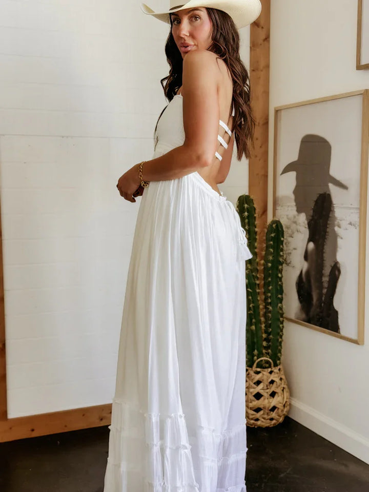 Ivory Smocked Halter Maxi Dress