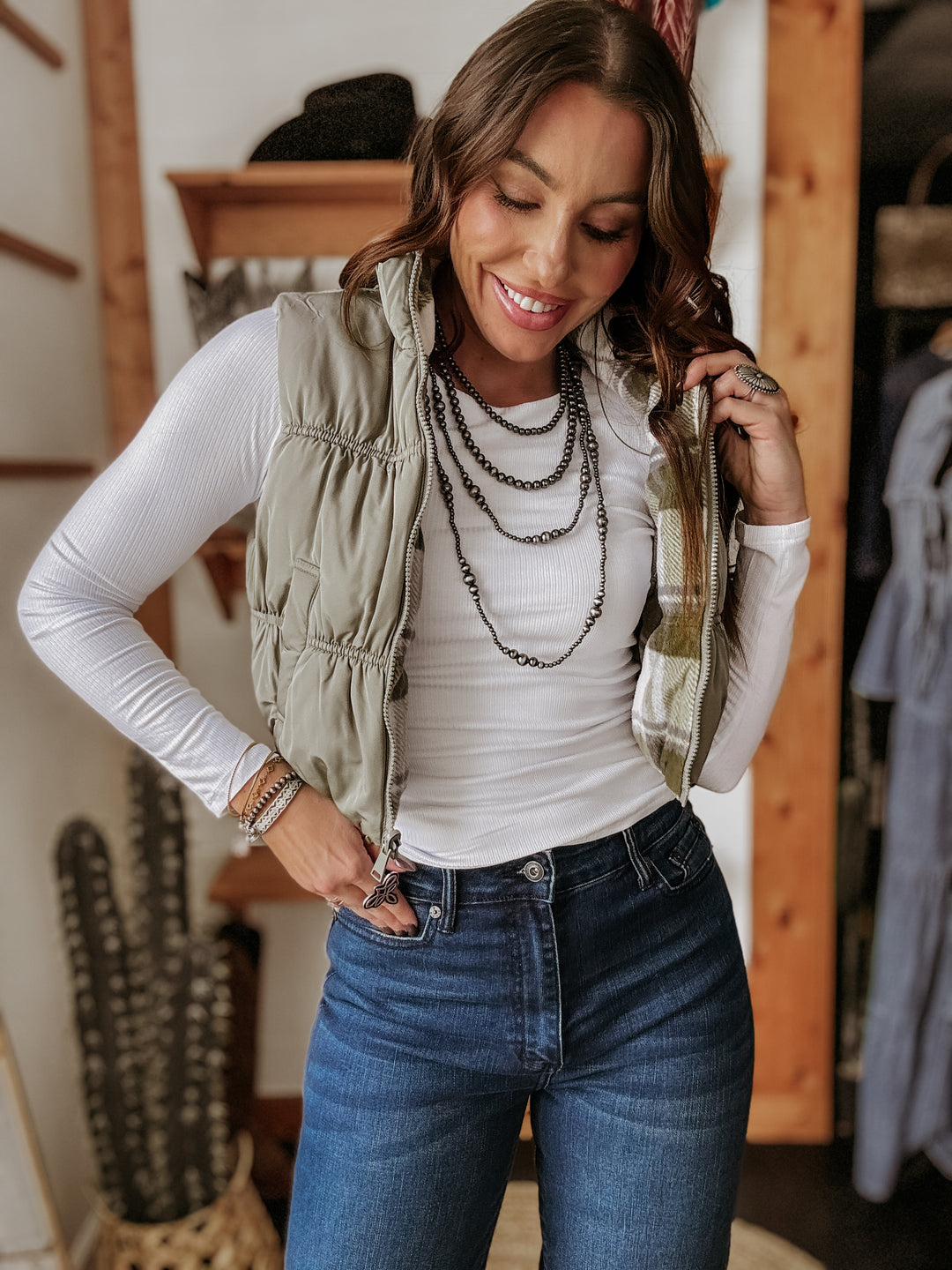 Olive Reversible Puffer Vest