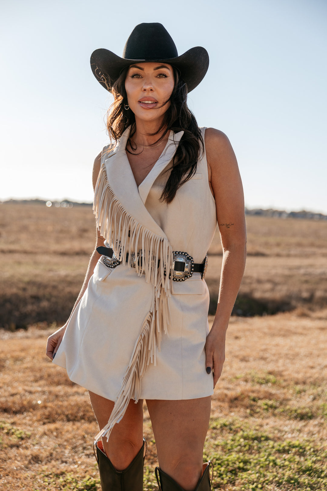 Double Fringe Sued Dress- Ivory *PRE ORDER February 27th*￼