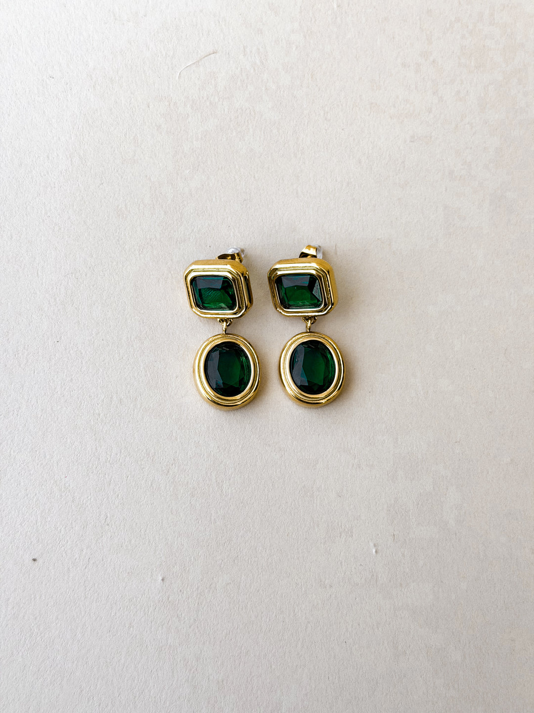 Emerald Zircon Drop Earrings – 18K Gold Plated Stainless Steel