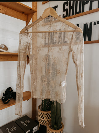 The Floral Lace Mesh Top (Latte/nude)