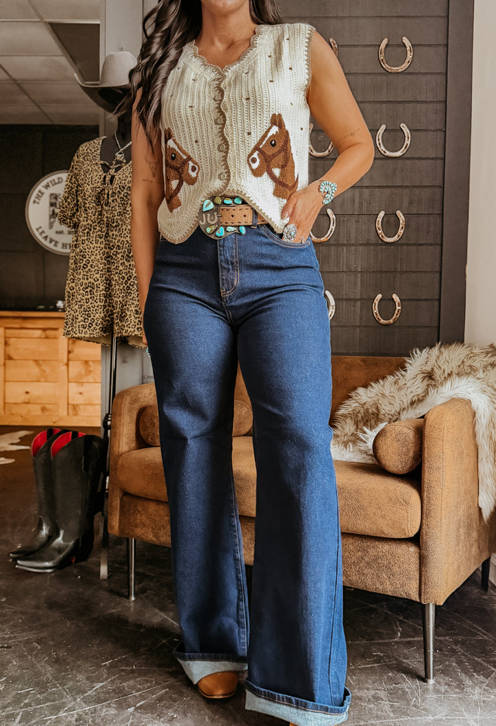 Dark Wash High Rise Wide Leg Jeans