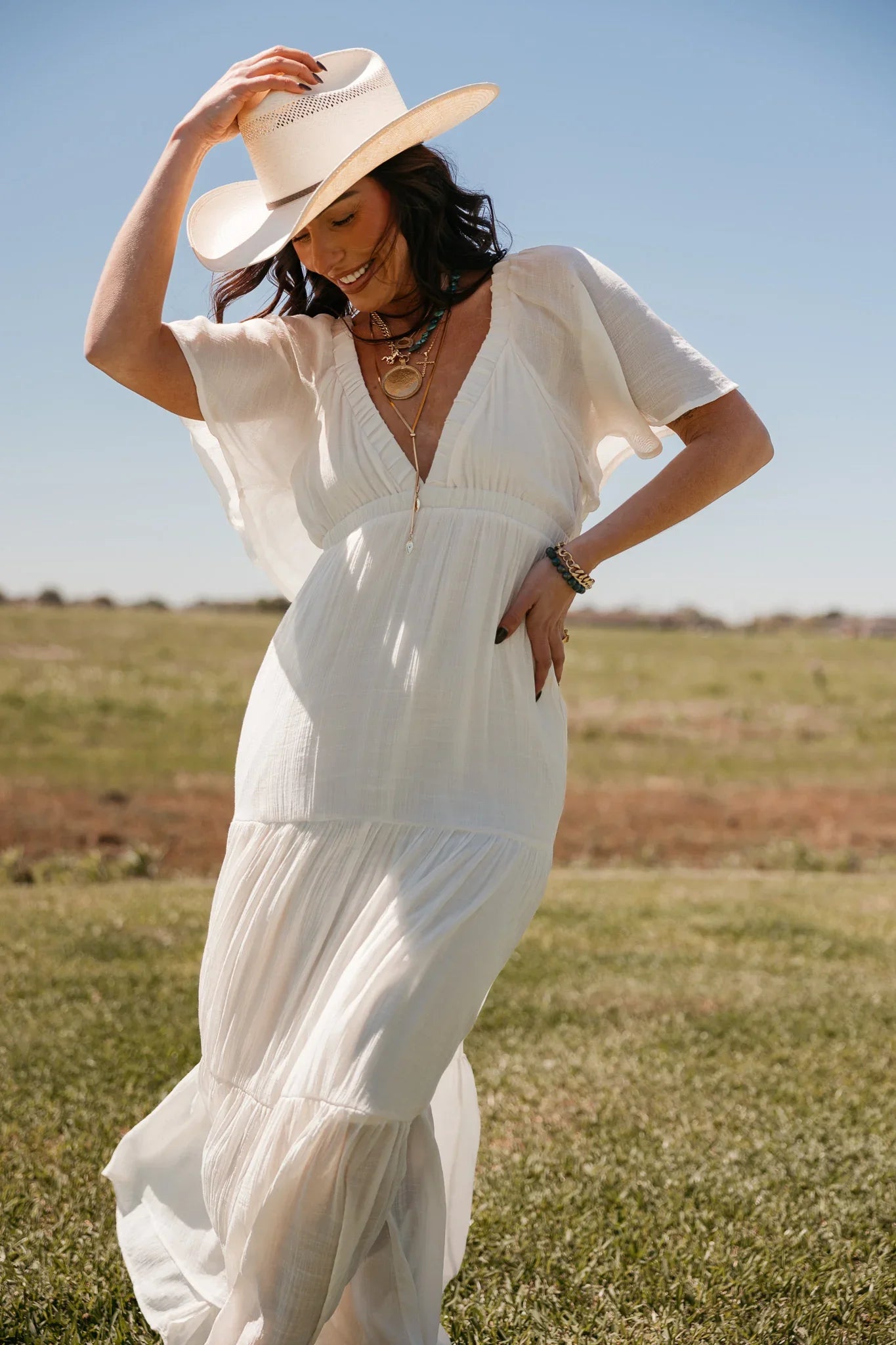 S Ivory Flutter Sleeve Tiered Maxi Dress S Ivory Flutter Sleeve Tiered Maxi Dress