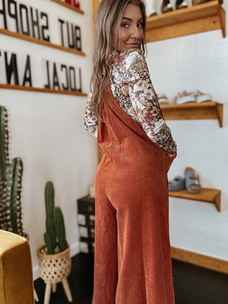 The Corduroy Wide Leg Overall (Rust)