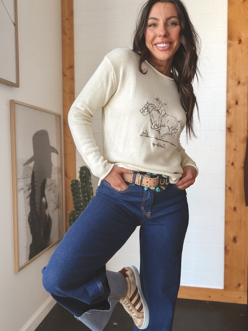 High Rise Wide Leg Cuffed Denim Jeans – Dark Wash