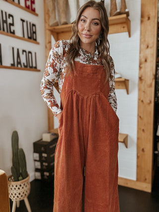 The Corduroy Wide Leg Overall (Rust)