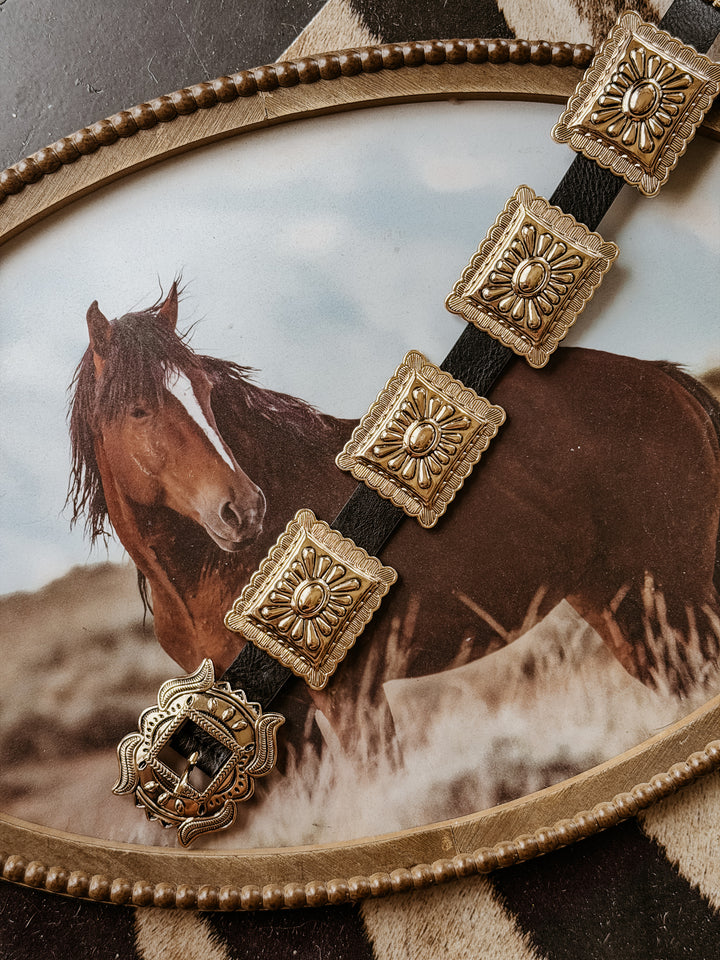Black Rectangle Concho Link Belt