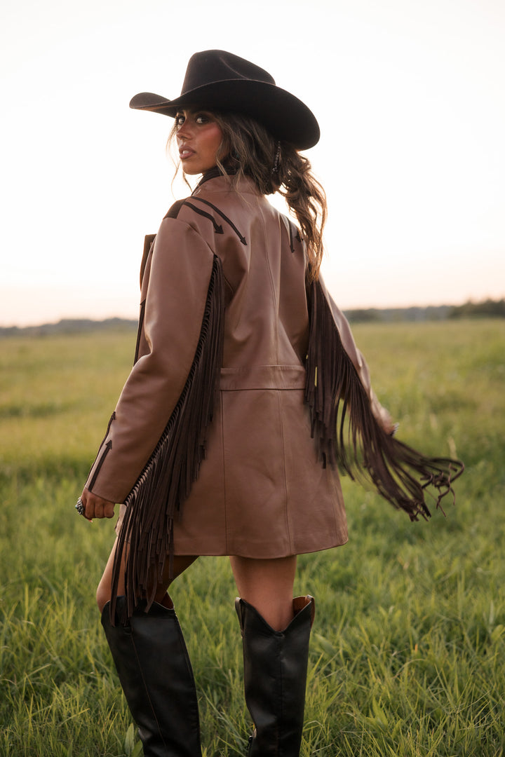 Double Down Longline Blazer - Brown Leather