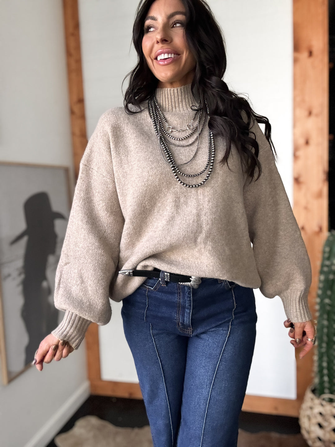 Mock Neck Sweater - Cream