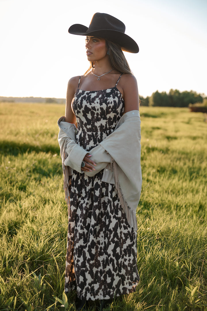 Cow Print Drop Waist Midi Dress PRE ORDER 8/31
