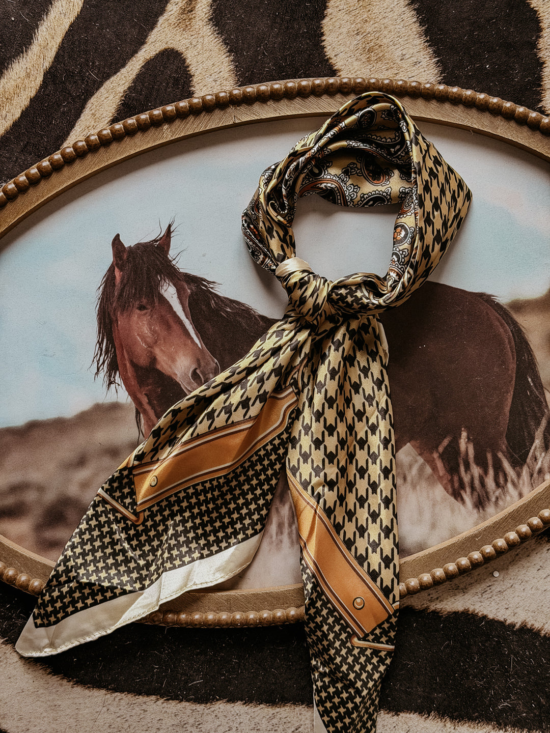 Horsebit &amp; Houndstooth Silk Wild Rag