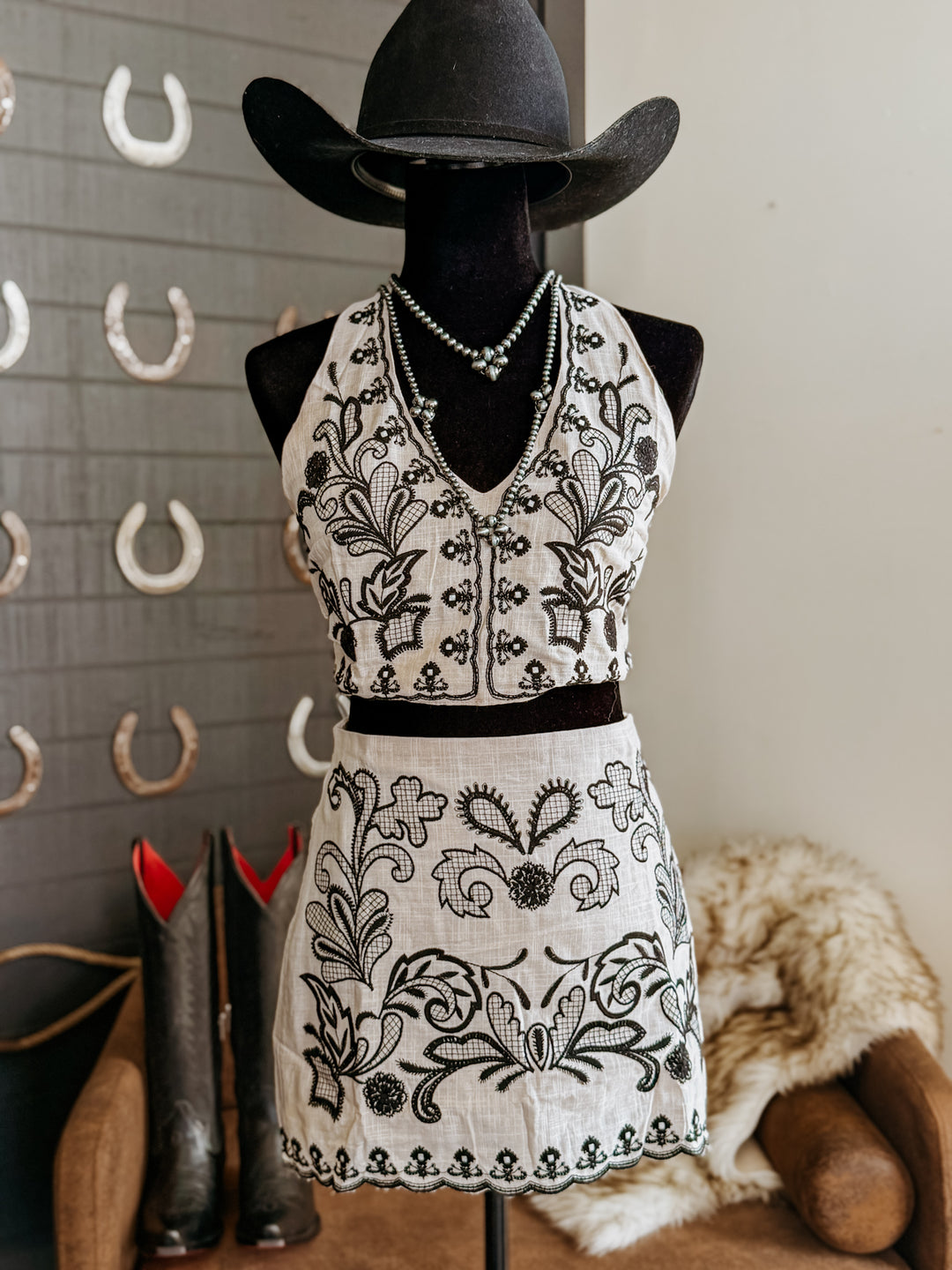 Embroidered Western Skirt Set