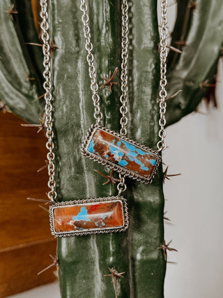 Western Turquoise Bar Necklace (Texas Orange)