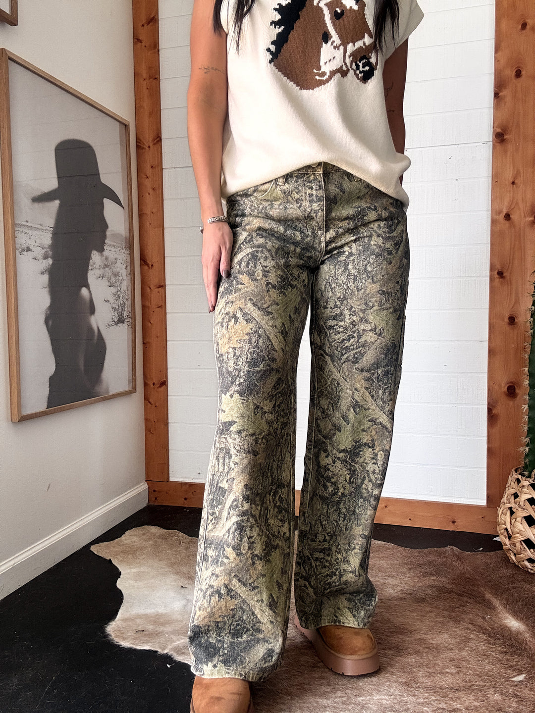 Forest Camo Wide-Leg Utility Pants