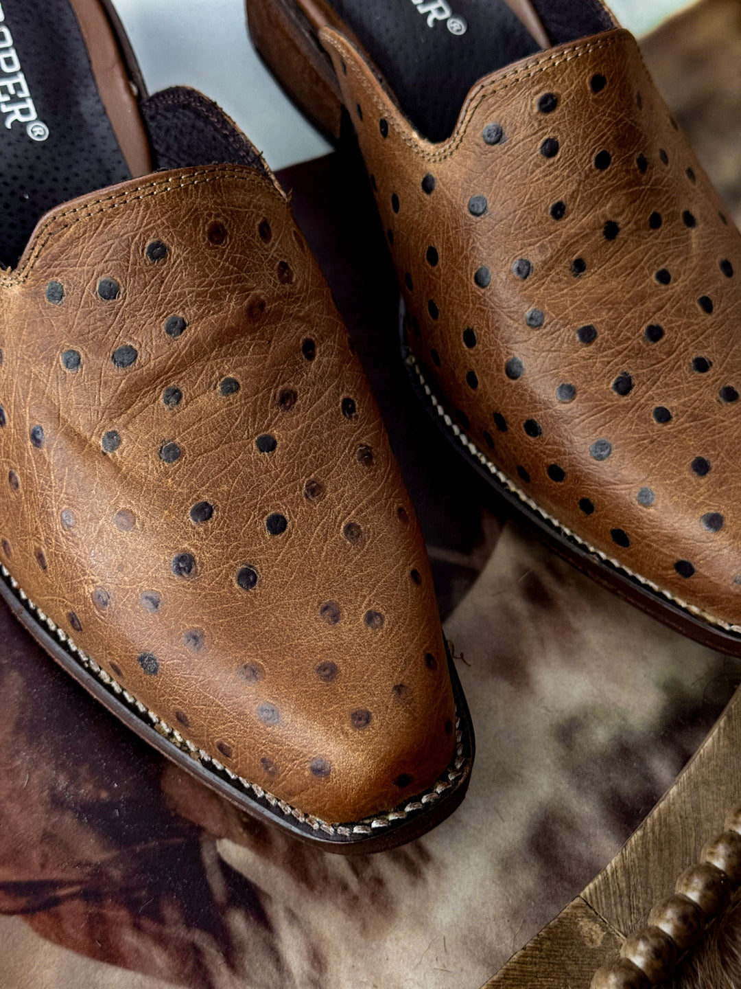 Roper Ostrich Mules - Tan