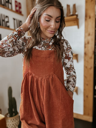 The Corduroy Wide Leg Overall (Rust)