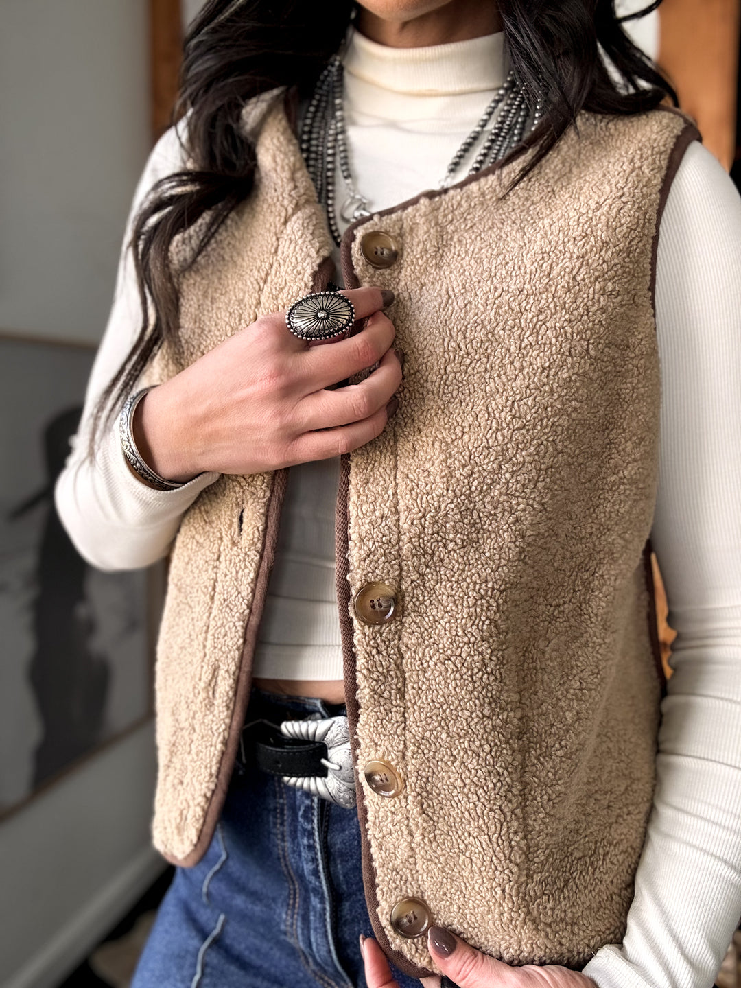 Reversible Plaid & Sherpa Western Vest