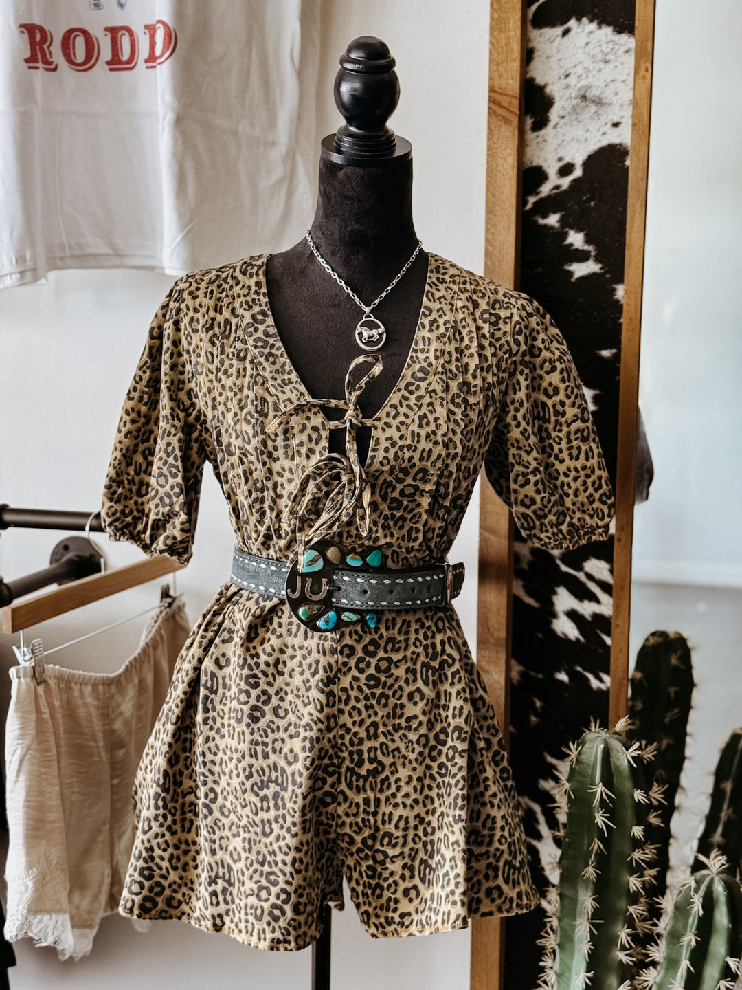 Leopard Print Denim Romper
