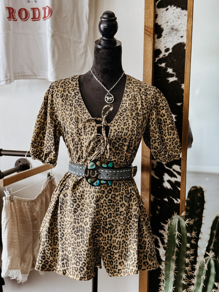 Leopard Print Denim Romper