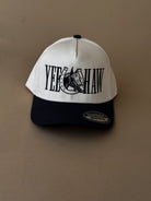 White and black snapback hat with 'YEE HAW' and western horse graphic, western fashion accessory