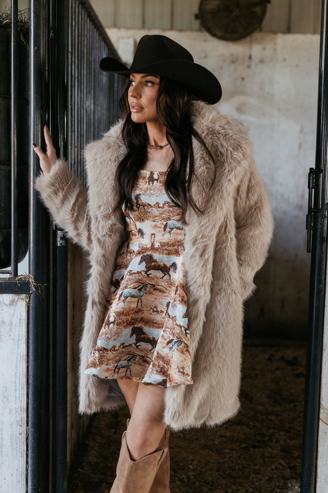 Running Horse Woven Ruffle Dress