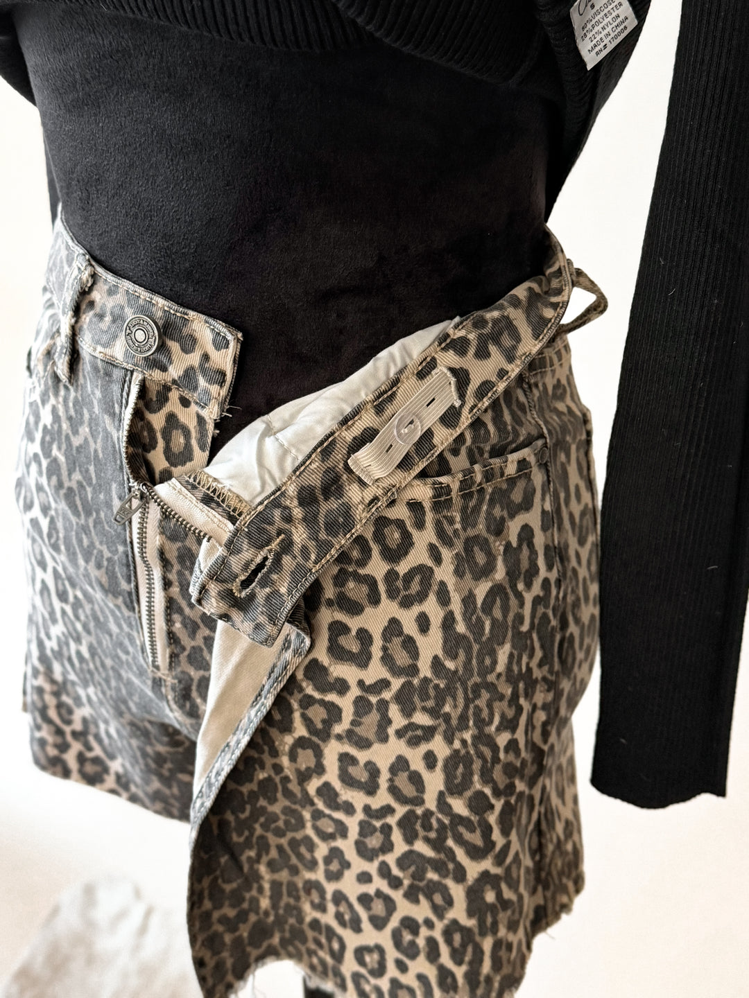 Leopard High Rise Denim Skort