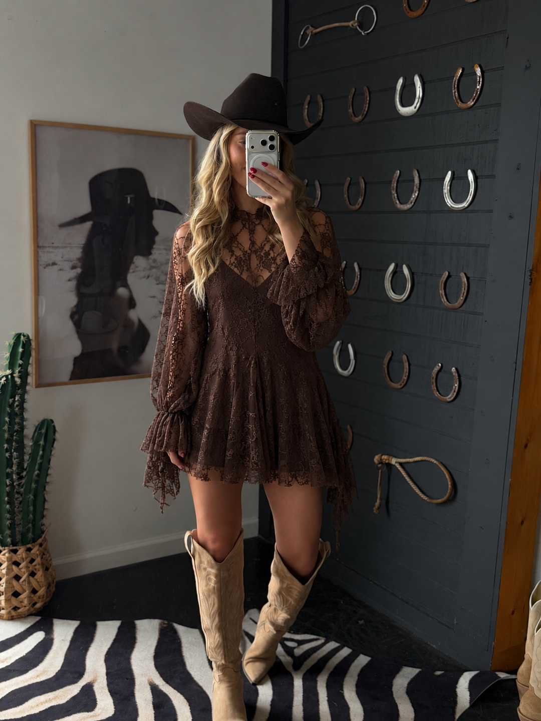 Brown Floral Lace Mini Dress PRE ORDER 9/30