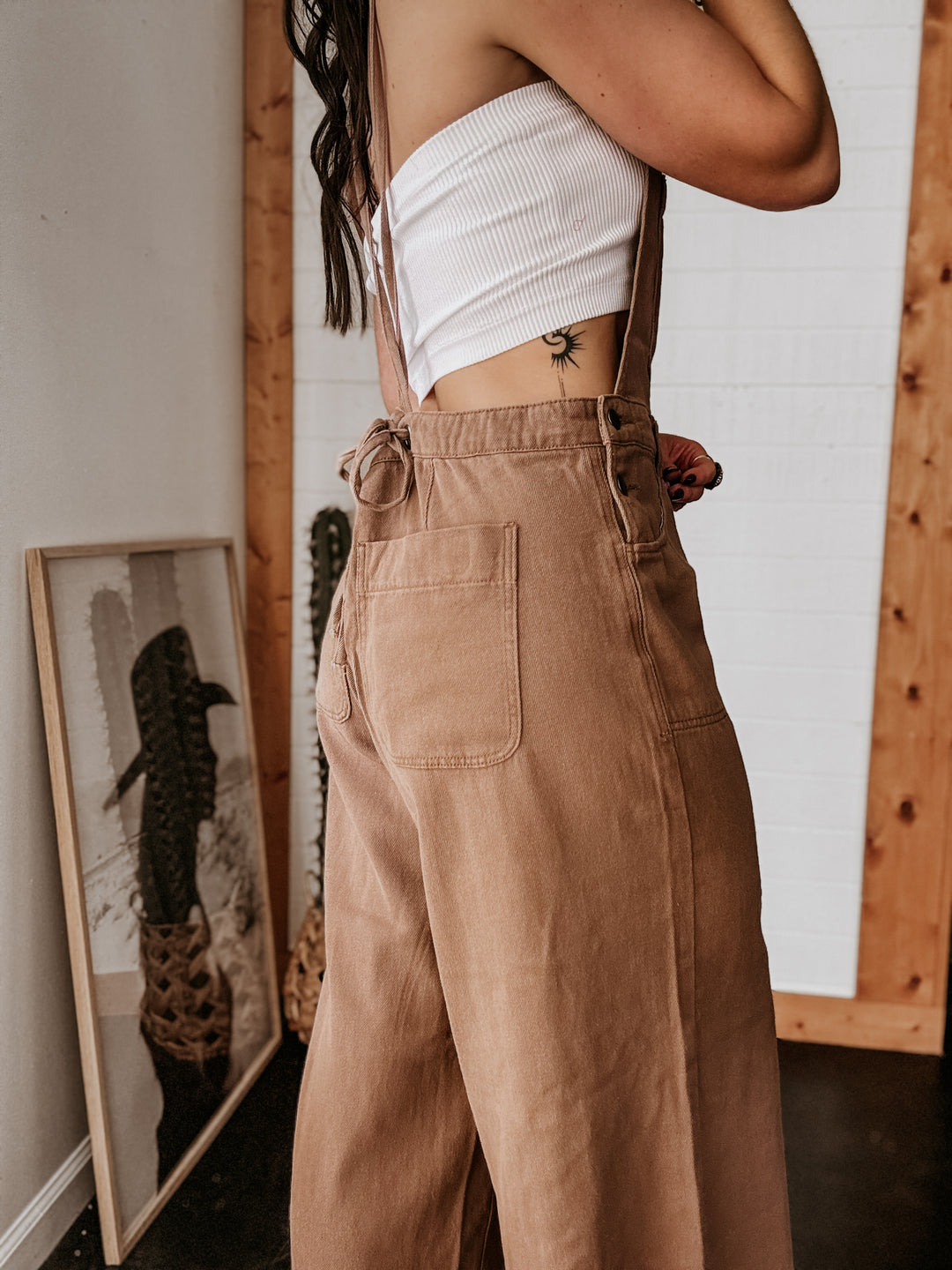 Mocha Washed Twill Wide Leg Jumpsuit