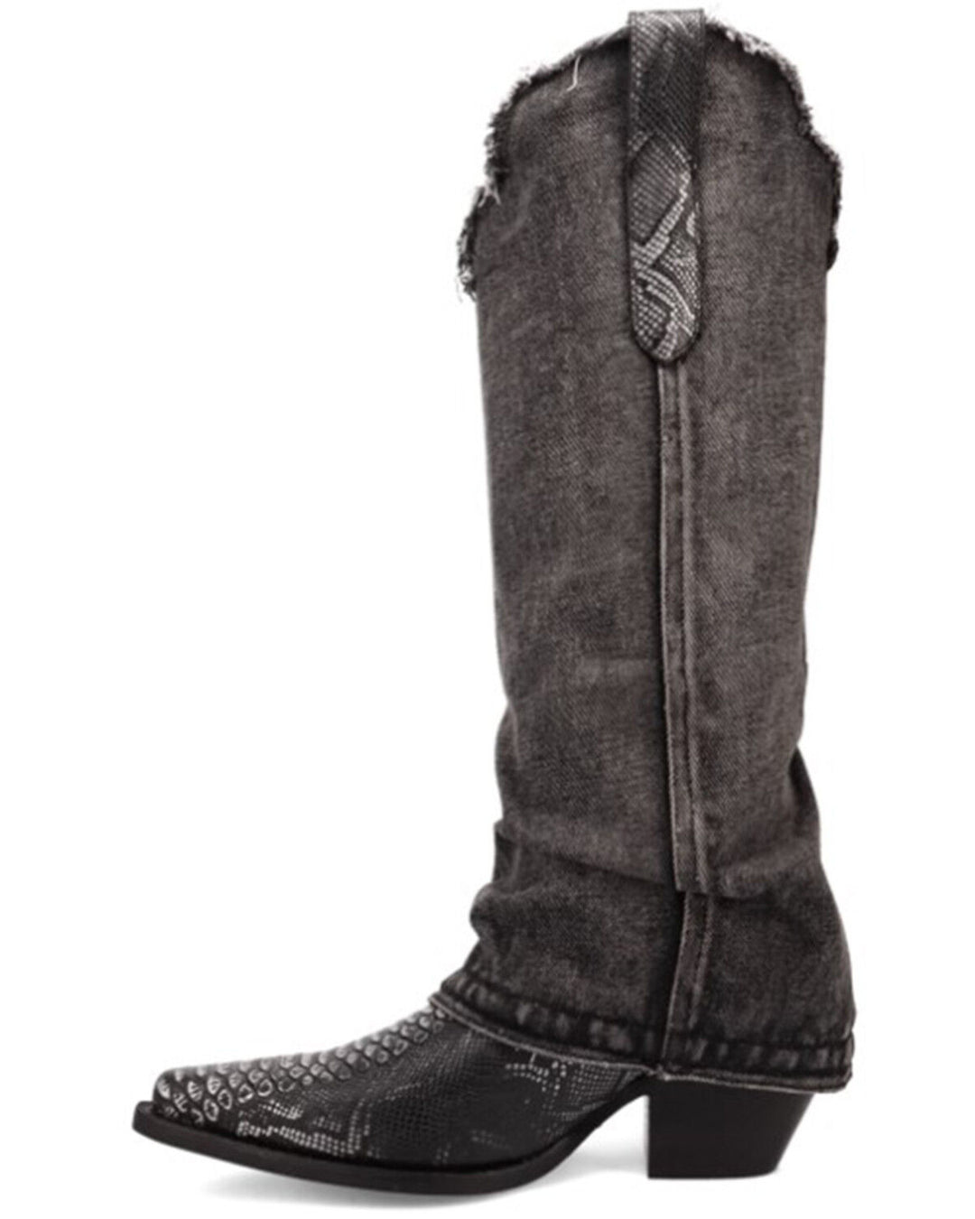 Dingo Shabby Black Denim & Lizard Embossed Western Boots