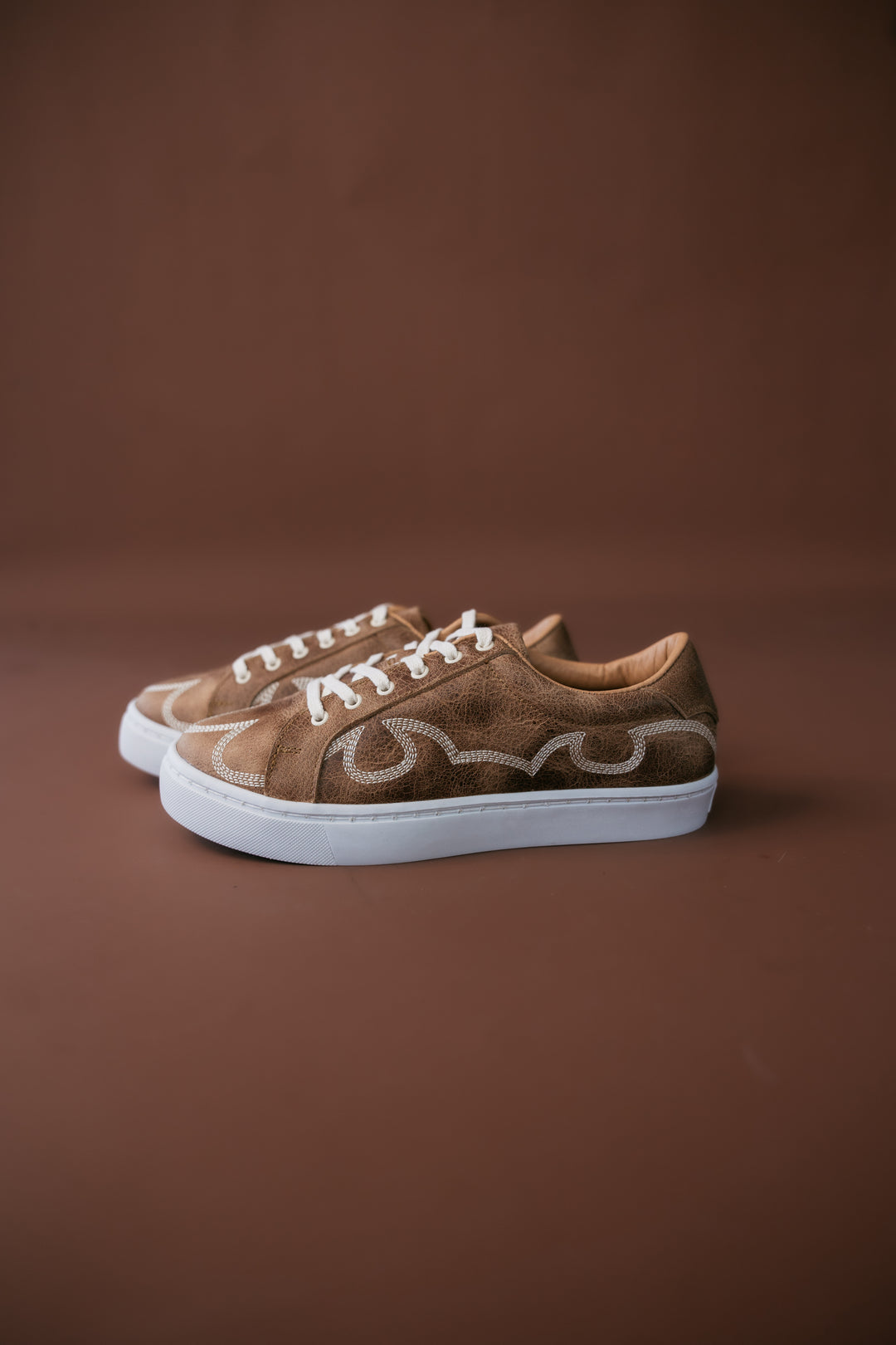 Skye Western Leather Tennis Shoes- Tan