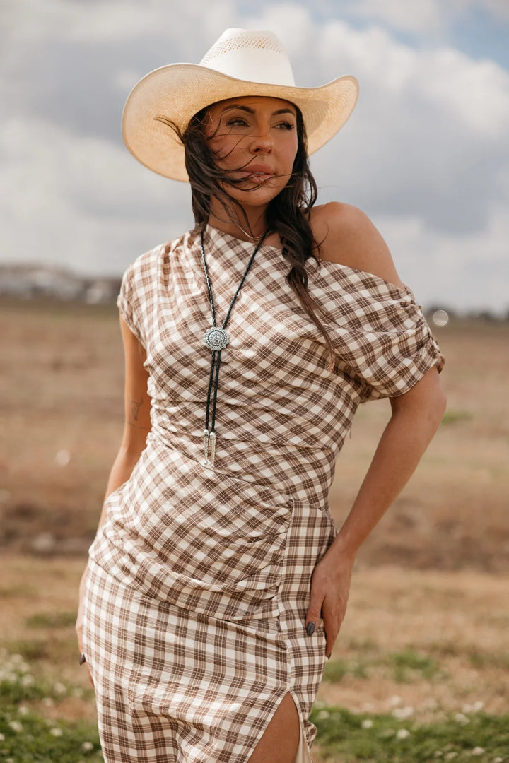 Checkered Print Western Maxi Dress **Pre Order June 20th**