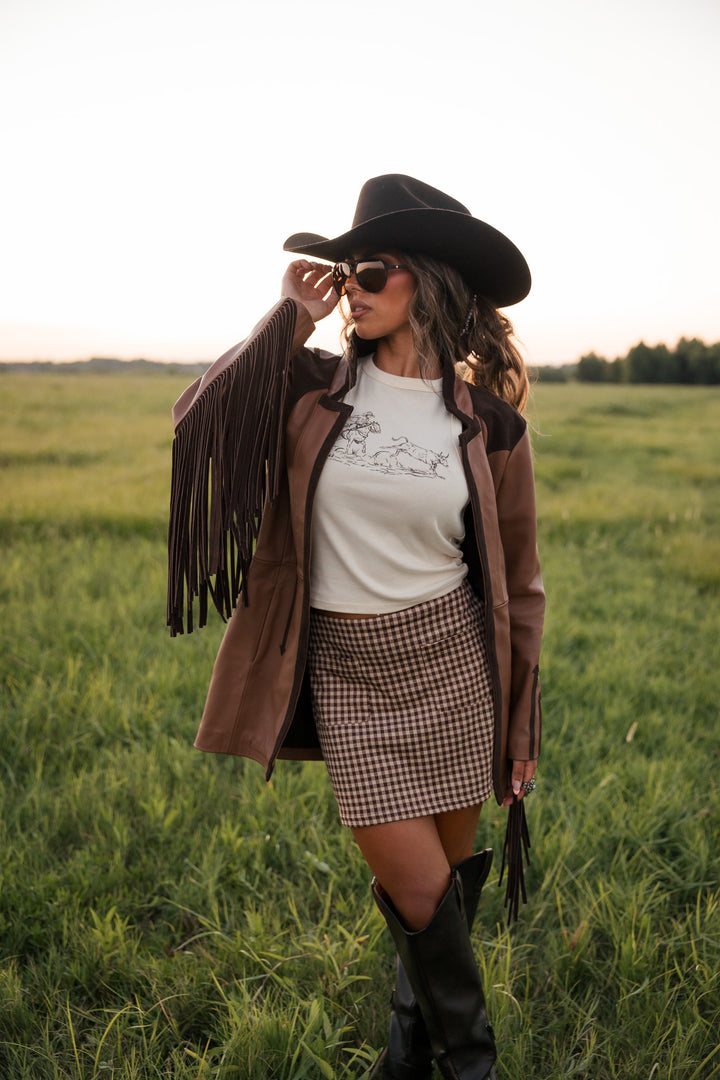 Double Down Longline Blazer - Brown Leather