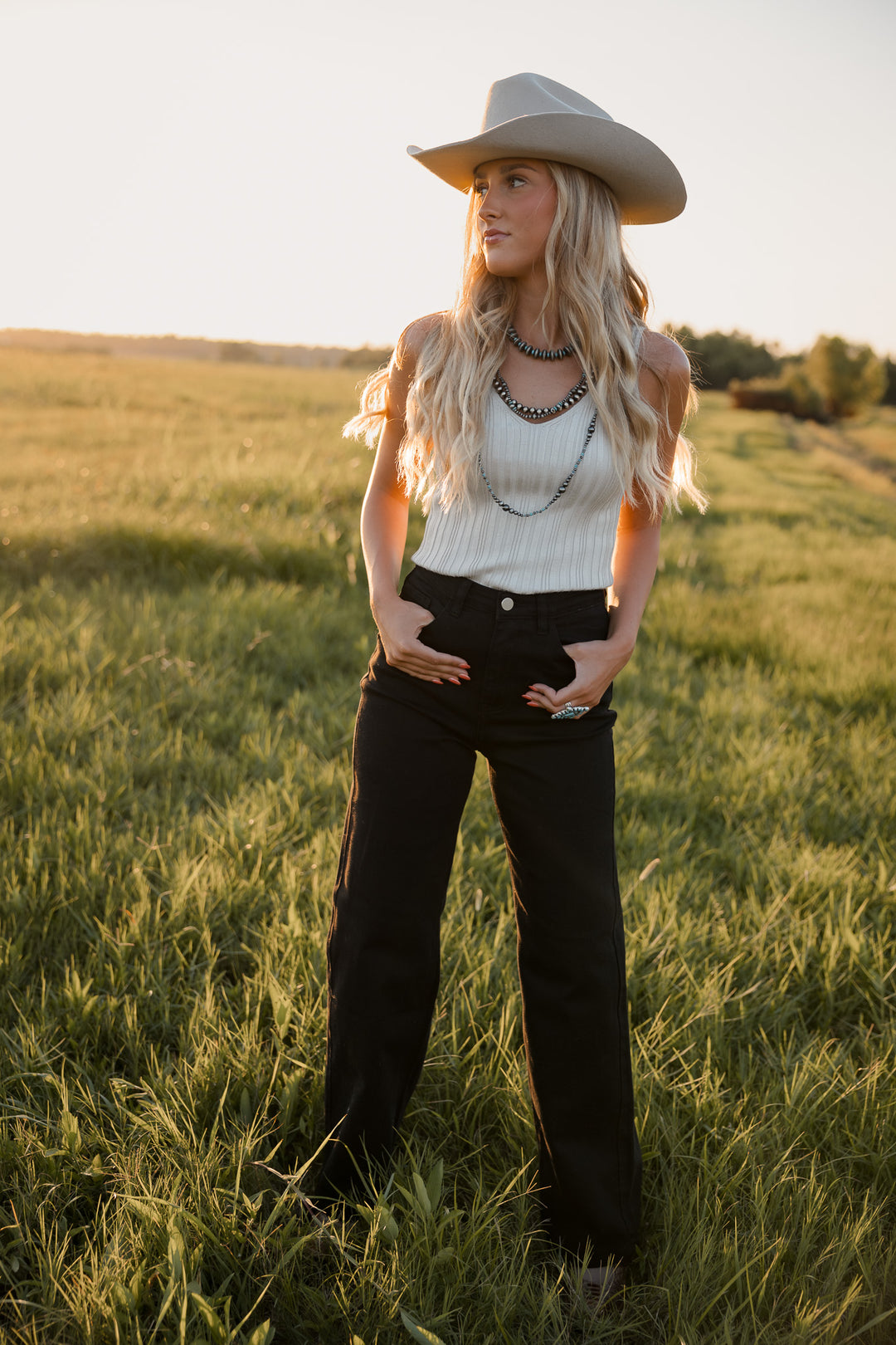 High-Rise Wide Leg Jeans – Black Stretch Denim