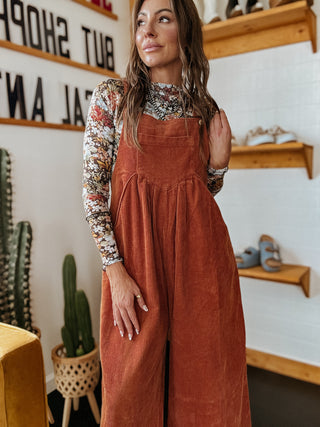 The Corduroy Wide Leg Overall (Rust)