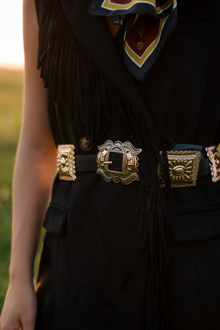 Black Rectangle Concho Link Belt