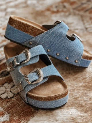 Buckle Bunny Platform Sandals (Denim)(FINAL SALE)