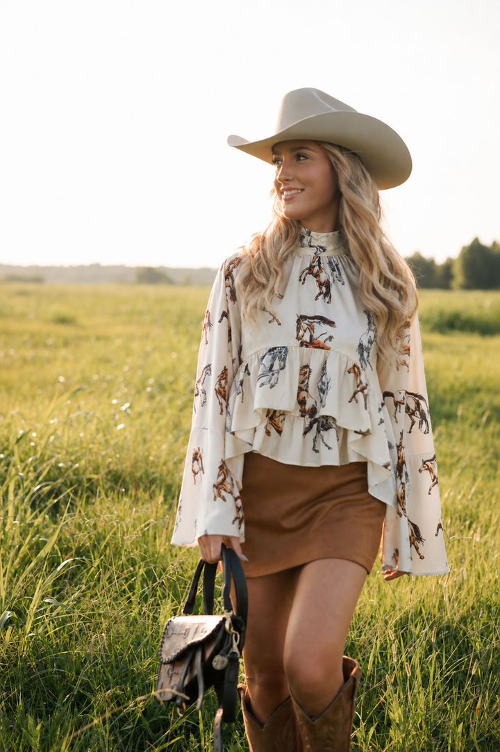 Wild Horses Ruffle Horse Top PRE ORDER 8/20