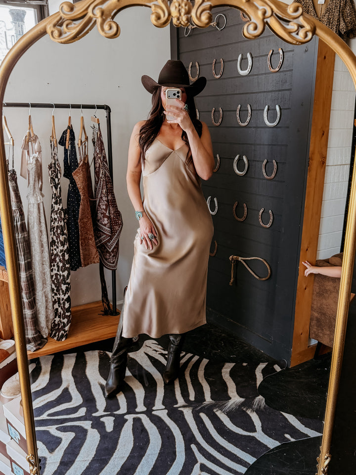 Satin V-Neck Midi Slip Dress PRE ORDER 8/15