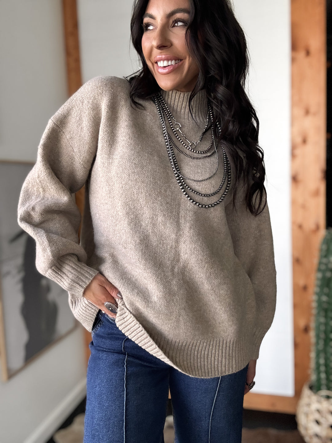 Mock Neck Sweater - Cream